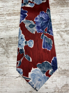 7th Ave Floral Tie Red Blue Wide 4” Vintage Style Party Vacation Statement